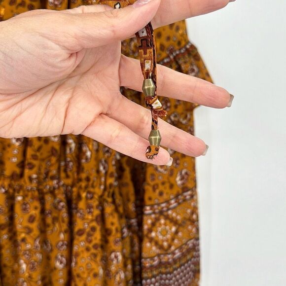House of Harlow 1960 Boho Rust Gold Brown Ruffle TieredFloral Mini Dress Small - Picture 10 of 13